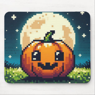 8-bit Halloween pompoen onder de maan Muismat