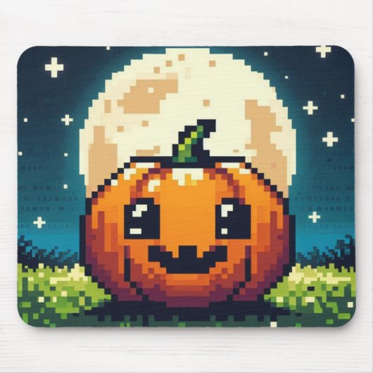 8-bit Halloween pompoen onder de maan Muismat (Voorkant)