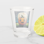 8-bit Halloween pompoen onder de maan Shot Glas (Achterkant)