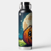 8-bit Halloween pompoen onder de maan Waterfles (Voorkant)