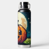 8-bit Halloween pompoen onder de maan Waterfles (Achterkant)
