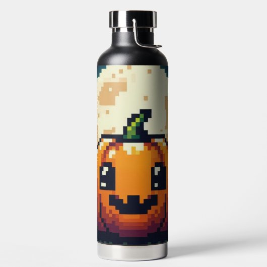 8-bit Halloween pompoen onder de maan Waterfles (Links)