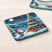 8 bit kerstboom & kerstman bier onderzetter (Linkerzijde)