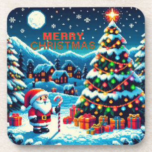 8 bit kerstboom & kerstman bier onderzetter