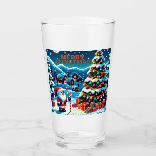 8 bit kerstboom & kerstman glas (Voorkant)