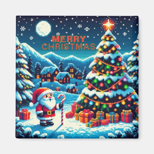 8 bit kerstboom & kerstman magneet (Voorkant)