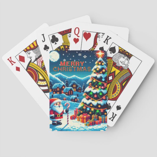 8 bit kerstboom & kerstman pokerkaarten (Achterkant)