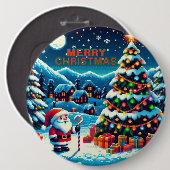 8 bit kerstboom & kerstman ronde button 6,0 cm (Voorkant /achterkant)