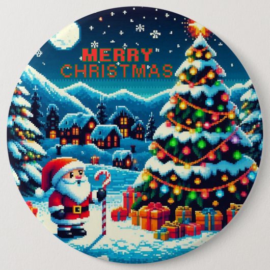 8 bit kerstboom & kerstman ronde button 6,0 cm (Voorkant)