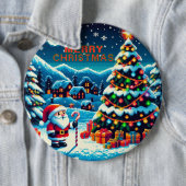 8 bit kerstboom & kerstman ronde button 6,0 cm (In situ)