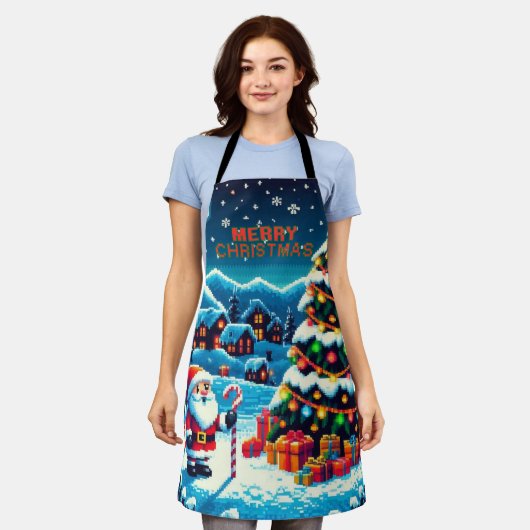 8 bit kerstboom & kerstman schort (Gedragen)