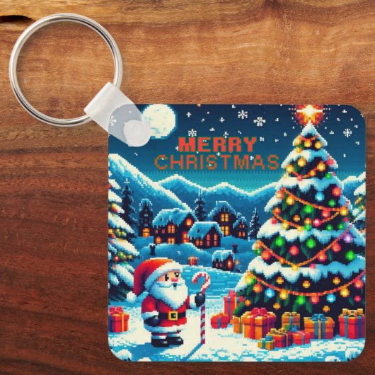 8 bit kerstboom & kerstman sleutelhanger (Voorkant)