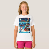 8 bit kerstboom & kerstman t-shirt (Voorkant volledig)