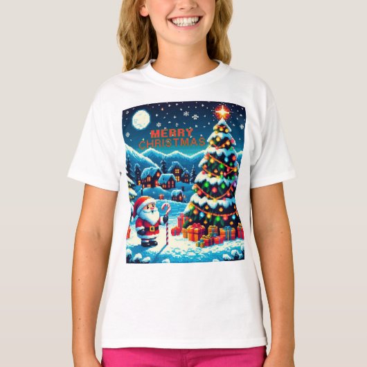 8 bit kerstboom & kerstman t-shirt (Voorkant)