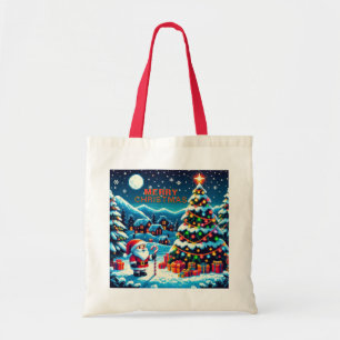 8 bit kerstboom & kerstman tote bag