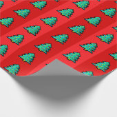 8 bit Kerstboom Rood Groen Pixel Art Leuk Geeks Cadeaupapier (Hoek)