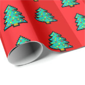 8 bit Kerstboom Rood Groen Pixel Art Leuk Geeks Cadeaupapier (Rol Hoek)