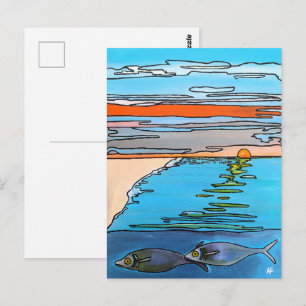 8-Bit Oceaan Zonsopgang Schilderij door Alfred Fox Briefkaart