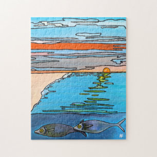 8-Bit Oceaan Zonsopgang Schilderij door Alfred Fox Legpuzzel