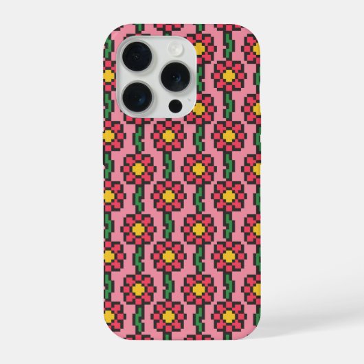 8-Bit Pixel Bloem Patroon iPhone Hoesje (Achterkant)