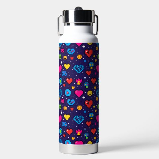 8-Bit Pixel Gaming Insulated Water Bottle Waterfles (Voorkant)