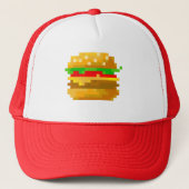 8-bit pixelart hamburger - kleurrijk fastfood trucker pet (Voorkant)