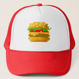 8-bit pixelart hamburger - kleurrijk fastfood trucker pet