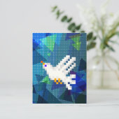8-bit pixelart witte duif vogel vliegend briefkaart (Staand voorkant)