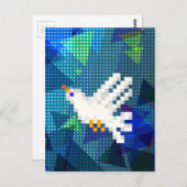 8-bit pixelart witte duif vogel vliegend briefkaart (Voorkant / Achterkant)