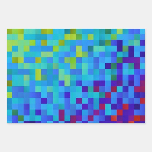 8-bit Pixelpatroon Abstracte Koele Geeky Blauwe Ro Inpakpapier Vel (Voorkant 3)