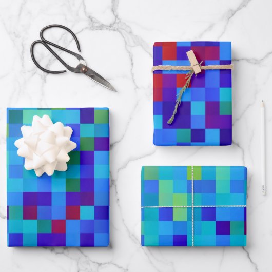 8-bit Pixelpatroon Abstracte Koele Geeky Blauwe Ro Inpakpapier Vel (Voorkant)