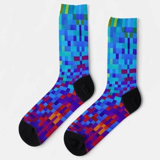   8-bit Pixelpatroon Abstracte Koele Geeky Blauwe  Sokken (Links)