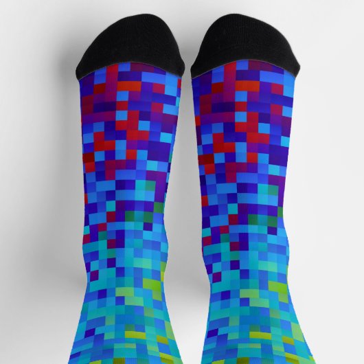   8-bit Pixelpatroon Abstracte Koele Geeky Blauwe  Sokken (Top)