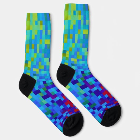   8-bit Pixelpatroon Abstracte Koele Geeky Blauwe  Sokken (Rechts)