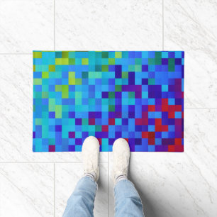 8-bit pixelpatroon levendig helder geeky blauw roo deurmat