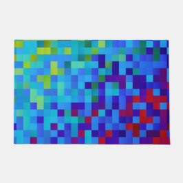 8-bit pixelpatroon levendig helder geeky blauw roo deurmat