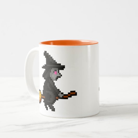 8-bit Retro Witch Tweekleurige Koffiemok (Voorkant links)