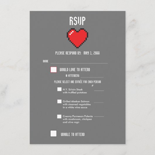 8 BIT RSVP voor geek Gamer Wedding Menu (Voorkant)