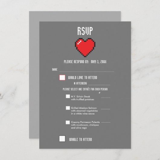 8 BIT RSVP voor geek Gamer Wedding Menu (Voorkant / Achterkant)