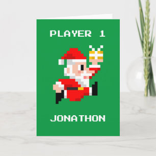 8-Bit Santa Claus Christmas Greeting Card Kaart