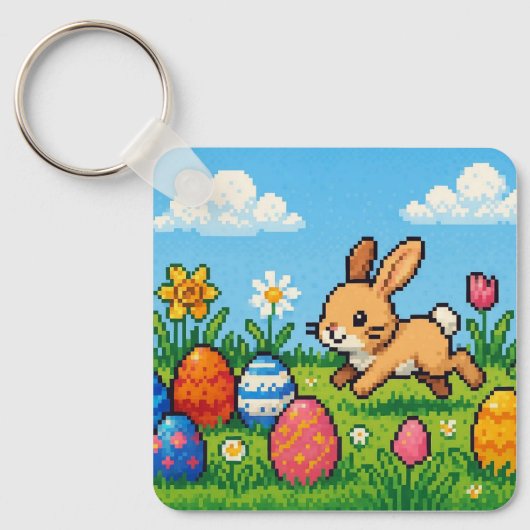 8 bit schattig Paas konijn Sleutelhanger (Voorkant)