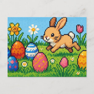 8 bit schattige paashaas/konijn feestdagenkaart