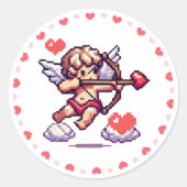 8 bit Valentijnsdag retro cupid Ronde Sticker (Voorkant)