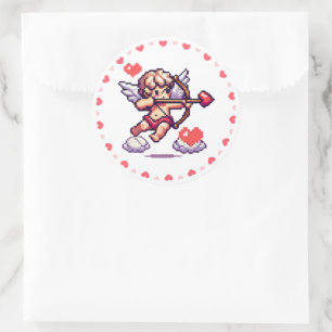 8 bit Valentijnsdag retro cupid Ronde Sticker