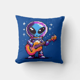 8-bits Alien-gitarist - Retro Pixel Space Music Kussen