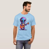 8-bits Alien-gitarist - Retro Pixel Space Music T-shirt (Voorkant volledig)