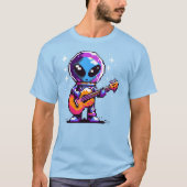 8-bits Alien-gitarist - Retro Pixel Space Music T-shirt (Voorkant)