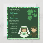 8-bits Bride & Groom - Green Wedding Invitations Kaart (Voorkant)