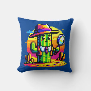 8-bits Cactus Detective - Retro Pixel Mystery Kussen