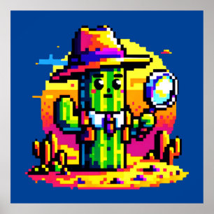 8-bits Cactus Detective - Retro Pixel Mystery Poster